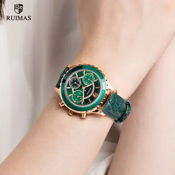 RUIMAS de las Mujeres Cronógrafo de Cuarzo Relojes de Lujo Verde de Cuero reloj de Pulsera de Señora Femenino Reloj de la Marca Superior Relogio Feminino Reloj 592