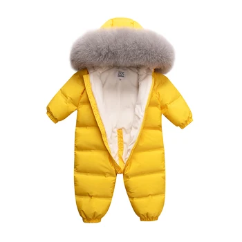 Rusia Bebé niños mono para niños y niñas en invierno gruesa caliente la ropa al aire libre natural real cuello de piel de -30 grados