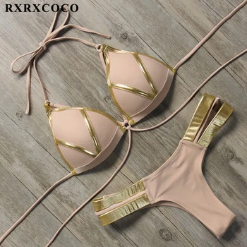 RXRXCOCO Venda Sexy Bikinis Push Up de trajes de baño de las Mujeres del Traje de baño Bikini Brasileño Conjunto de 2019 Verano Sólido Traje de Baño Bajo la Cintura del Traje