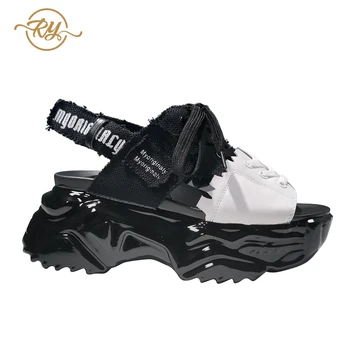 RY-RELAA zapatos de mujer sandalias de plataforma de la moda de Cuero Genuino sandalias mujer 2018 ins sandalias de gladiador de las mujeres open toe tacones