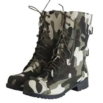 SAGACE de invierno para Mujeres zapatos planos forro de correas de tobillo de camuflaje de combate militar casual camuflaje de tacón bajo las botas de combate