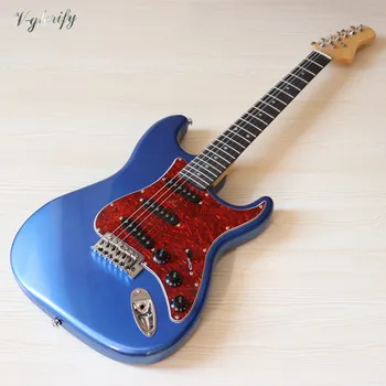 SAN eléctrica cuerpo de basswood guitarra de 39 pulgadas 6 de la cadena azul de alto brillo acabado de la guitarra eléctrica