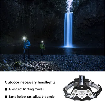 SANYI 7*T6+2*XPE Linterna de Cabeza Super Brillante linterna de 6 Modos de LED Camping Lámpara 18650 de la Batería Portátil Linterna