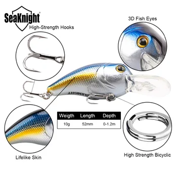 SeaKnight SK021 señuelos de Pesca 52mm 10g 0~1.2 M de Ojos 3D Realistas de Pesca Señuelo Duro Crankbait Con 2 Gancho Cebos de Pesca de 1PC