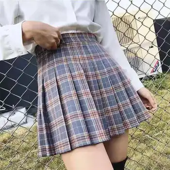 Sexy Faldas De Cintura Alta Plisado Falda A Cuadros Femeninos De Anime Faldas Cortas Plisowana Femme Lindo Chicas Dulces Mini Falda Faldas De Mujer