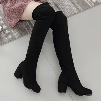 Sexy Slim Fit Elástico Rebaño de Más de La Rodilla Botas de Mujer zapatos de 2020 Otoño Invierno de las señoras de tacón alto overknee Largo del Muslo botas Altas