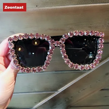 Señoras Diamante De Cristal De Color Rosa Gafas De Sol Para Mujer Gran Marco Sqaure Gafas De Italia De La Marca Del Diseñador De Gafas De Tonos 37685