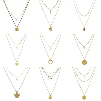 Señoras Vintage Boho Oro de múltiples capas Collar en Forma de Gota de Agua Moneda Romana Elizabeth de la Perla para las Mujeres Colgante de Collar de la Joyería