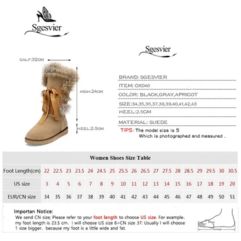 SGESVIER las Mujeres de Invierno Botas de Nieve Botas de Tobillo Tibia Piel de Felpa Corta Botas de cordones Planos del Talón Zapatos Casual Mujer Mujer Botas OX040
