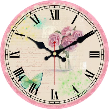 Shabby Chic Reloj De Flores De Color Rosa En Silencio La Oficina De La Casa Cafe Bar De Cocina Decoración De La Casa Saat Vintage De Arte De Gran Tamaño Reloj De Pared Ningún Sonido De Tic-Tac