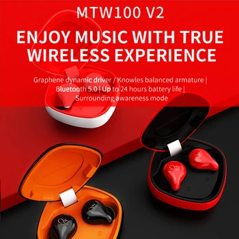 Shanling MTW100 V2 TWS Bluetooth 5.0 Tura Inalámbrica Deportes Auriculares Auriculares Ejecución de Auriculares Auriculares AAC/SBC agua IPX7
