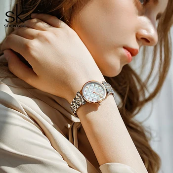 Shengke 2020 nova pulseira de luxo relógios femininos concha de 32 mm dial de movimiento de los sin quartzo japonês 3 atm à prova dwaterproof água 6139