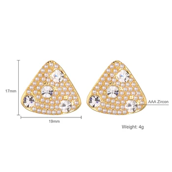 Shineland Elegante de Lujo Simulado Perla Cristal Triángulo Pendientes del Perno prisionero para las Mujeres Geométrica de Metal Brincos de la Moda de Joyería de Regalo