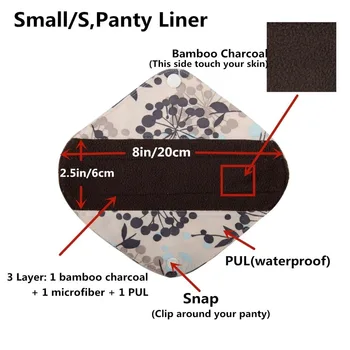 [Sigzagor] 6 S Pequeños pantiprotectores Reutilizable Lavable de Carbón de Bambú Menstrual Sanitarias Mama toallitas de Tela,8in 20 cm 26 Impresiones