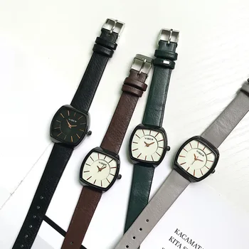 Simple vintage de cuero mujer relojes de diseñador de la plaza de la moda femenina pulsera de la alta calidad elegante casual de las señoras reloj de cuarzo