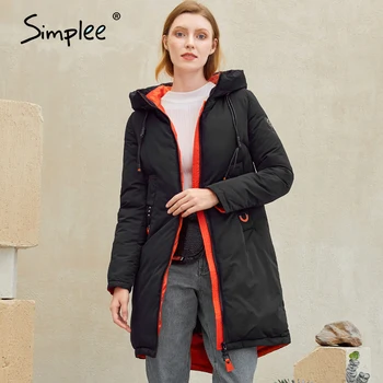 Simplee marca de Moda de bolsillo de las mujeres parkas abrigo de invierno 2020 Nuevas de algodón largo abrigo mujer con Capucha de la cremallera de la chaqueta de abrigo xl ropa