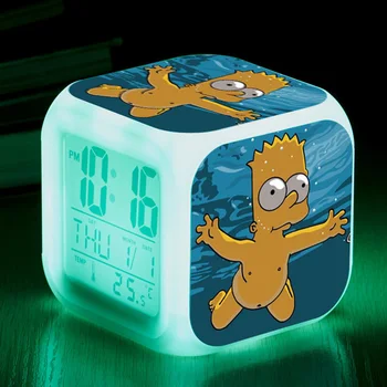 Simpson Cambio de Color de la Alarma del Reloj del LED Digital Reloj de Luz de Noche Brillante Niños Reloj de Escritorio de los Niños de Regalos para Niños Lindos 25084