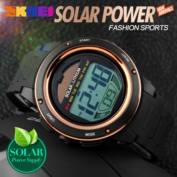 SKMEI Digital LED Relojes de los Deportes de los Hombres de la Energía Solar Resistente a los Golpes de Reloj Cronógrafo de 50M Resistente al Agua relojes de Pulsera 1096