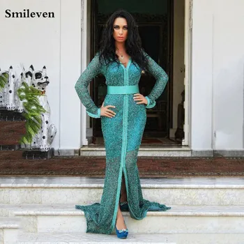 Smileven Sirena Kaftan Formal Vestido De Noche De Manga Larga V Cuello De Lentejuelas Vestido De Fiesta De Longo Dubai Vestidos Para Ocasiones Especiales