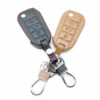 Solapa plegable de cuero de la llave del coche de caso para Peugeot 3008 208 308 508 408 2008 funda de Protección Titular de Coche Accesorios de Piel