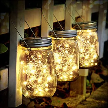 Solar de Hadas Tapón de Luz con Asas Mason Jar de la Tapa de la Lámpara de Cobre, alambre de cadena de luces de Jardín al aire libre de Navidad de Fiesta de la Boda Decoración