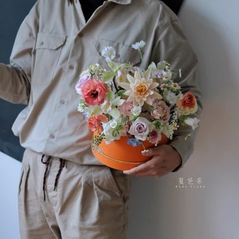 Sombrero de Rose Caja con Tapa de Lujo Arreglo de Flores Cuadros de Tamaño Medio Ramo de Flores de la Caja de Regalo Sorpresa Rosa Cuadros