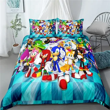 Sonic, el Erizo de Microfibra de ropa Nueva de dibujos animados de la Cubierta de la caja de Regalo de Navidad funda de Edredón de Gemelas Completa de Queen King Conjunto de Ropa de Cama