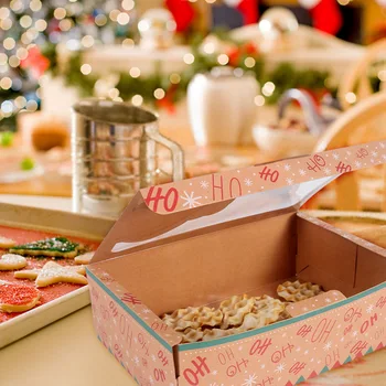 Staraise 12/24pcs Papel Kraft Caja de Galletas de Navidad Bolsa de Regalo de Año Nuevo Favores Cajas con Ventana Transparente para las Cookies Trata Cajas 1960