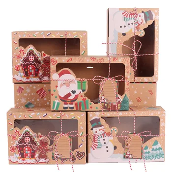 Staraise 12/24pcs Papel Kraft Caja de Galletas de Navidad Bolsa de Regalo de Año Nuevo Favores Cajas con Ventana Transparente para las Cookies Trata Cajas