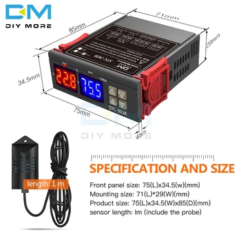 STC-3028 Dual LED Digital de la Humedad del Controlador de Temperatura Termómetro Termostato Higrómetro CA 110V 220V DC 12V 24V 10A