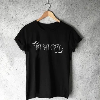 Sunfiz YF Bat Sh*t Carzy Gótico T-shirt Gráfico de la Moda Grunge Unisex Hipster Mujeres Gracioso Tumblr Halloween Camiseta de la parte Superior de la Camiseta de la