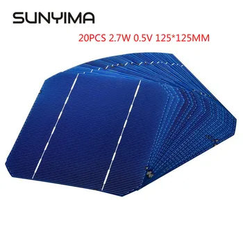 SUNYIMA 20Pcs V 0,5 2,7 W Paneles Solares Monocristalinos de 125*125m Mini Módulo para la Célula Solar para el BRICOLAJE Cargador de Batería Panneau Solaire