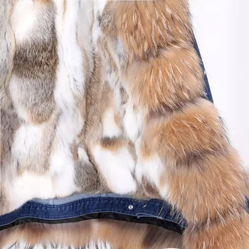 Super corto dril de algodón de cuello de piel de zorro de piel de conejo forro extraíble de moda chaqueta de abrigo chaqueta casual