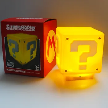 Super Mario LED signo de Interrogación Luz de la Noche Sonido Recargable Juego de Cubo Casa de la Decoración de la Lámpara de la Mesita de los Niños de Regalo con la Música de LED