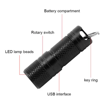 Super Mini Llavero Linterna Luz USB Recargable LED Linterna Pequeña Linterna Incorporada de la Batería de Bolsillo Impermeable de la Lámpara de la Antorcha 10942