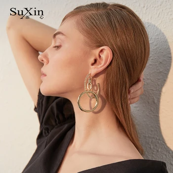 SuXin pendientes 2020 nueva ronda simple temperamento pendientes para las mujeres largas de la aleación colgante pendientes de la joyería regalos