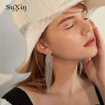 SuXin pendientes 2020 nuevo sencillo temperamento geométricas borla pendientes para las mujeres de largo cristal colgante pendientes de la joyería de regalo