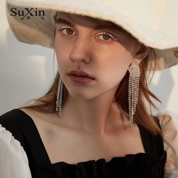 SuXin pendientes 2020 nuevo sencillo temperamento geométricas borla pendientes para las mujeres de largo cristal colgante pendientes de la joyería de regalo