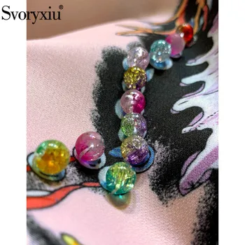 Svoryxiu 2021 Nueva Moda de Verano en la Pista Vestido Corto de Mujer de gama Alta de Cristal con Cuentas de Concha de Impresión de color Rosa Corto Sleev Vestidos