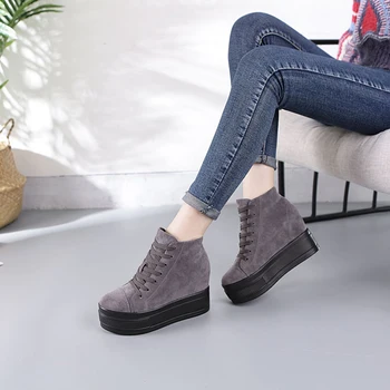 SWYIVY Grueso de las Señoras Zapatos de Piel Casual Zapatos de Mujer Zapatillas de deporte 2020 invierno de la Plataforma de Zapatillas de deporte de las Mujeres Sólida Cuñas de Zapatos Para Mujer de 34