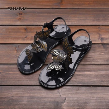 SWYIVY Sandalias de Mujer de la Mariposa T Correa de 2018 Femenino Plastick Jalea Zapatos de Tobillo Correa Señora de PVC de Verano Casual Zapatos Sandalias de Mujer de 40 4694
