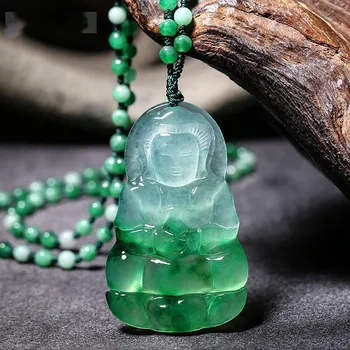 Tallada Guanyin Colgante De Jade Natural De China Blanco Verde Jadeíta Bodhisattva Collar De La Joyería De La Moda Amuleto Hombre De Suerte Regalos