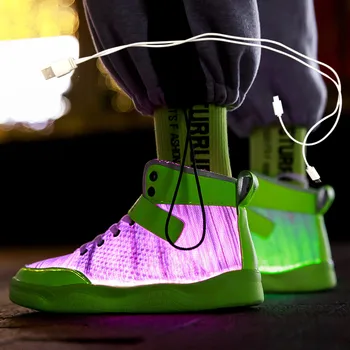 Tamaño 36-46 Nuevo Verano Otoño Led de Fibra Óptica de Zapatos para chicas chicos hombres mujeres de Recarga USB brillantes Zapatillas de deporte Hombre light up shoes