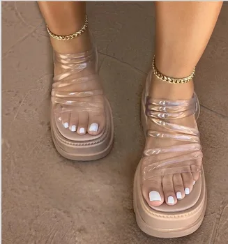 Tamaño grande 35-43 COMPLEMENTOS de Moda de las Mujeres de la Plataforma Sandalias de Dedo del pie Abierto Hebilla de Tirantes de la Marca de Sandalias de Mujer Zapatos de Verano Mujer