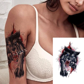 Tatuaje del arte de cuerpo pegatinas Lobo color de la Tinta de la etiqueta engomada del tatuaje para las Manos llenas de armas lleno de tatuajes Grandes animal de Lobo impermeable tatuaje