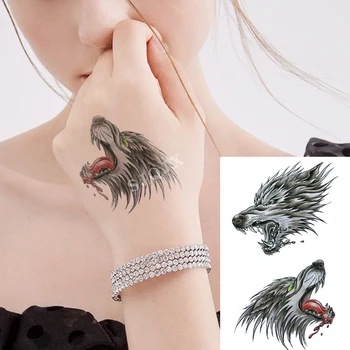 Tatuaje del arte de cuerpo pegatinas Lobo color de la Tinta de la etiqueta engomada del tatuaje para las Manos llenas de armas lleno de tatuajes Grandes animal de Lobo impermeable tatuaje