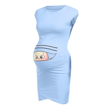 TELOTUNY las Mujeres Embarazadas Vestido de Impresión Embarazadas de la Maternidad de Props, Casual, Bodycon sin Mangas de Verano Suave Mama Vestidos