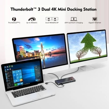 Thunderbolt 3 de la Estación de Acoplamiento portátil 8K Dual DisplayPort Doble 4K Pantalla Full HD con USB Gigabit Ethernet para Mac OS windows 13689