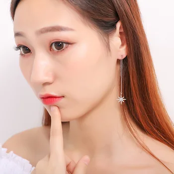 Tibetano de la hebra larga estrella de diamante de imitación coreano de la moda de la venta caliente de lujo aretes colgantes de las mujeres de la moda de 2019 declaración de novia