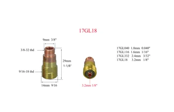 TIG KIT de Rastrojo de Gas Lente 17GL18 3.2 mm & #10 de Pyrex de la Copa del Alúmina de la Boquilla de Consumibles Accesorios Ajuste WP 17 18 26 Soldador de TIG 12PCS